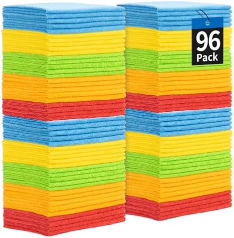Microfiber Towels for Cars, 96 Pack Microfiber Cleaning Cloths, 11.5"*11.5" Cleaning Towels Bulk Absorbent Lint-Free, All-Purpose Rags for bar, Office, Household Cleaning by HOMERHYME