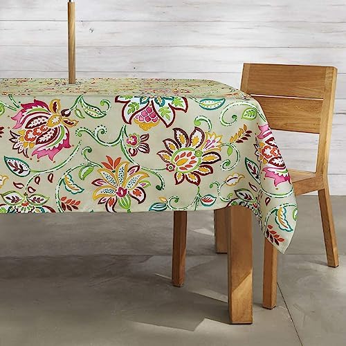 ColorBird Vinyl Tablecloths for Rectangle Tables, 60×84 inch Patio Tablecloth with Umbrella Hole Rectangle Red Bosemia Flower Plastic Table Cloth for Patio Garden Tabletop - Image 2