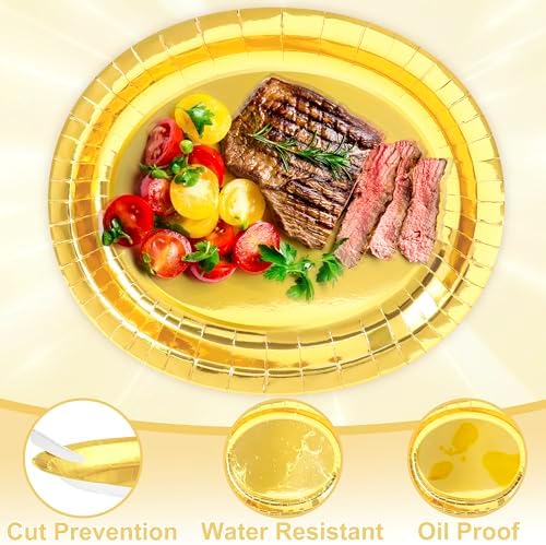 50 Pcs Foil Gold Disposable Oval Plates, 12.2" X 10.2" Large Paper Plates - Image 3