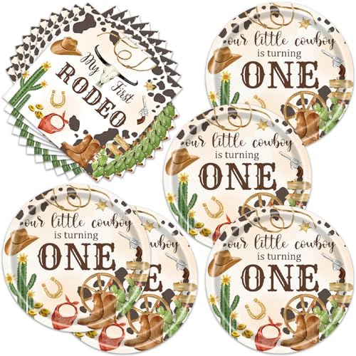 40pcs My First Rodeo Birthday Party Decoration Western Cowboy Rodeo Theme Party Desserts Paper Plates and Napkins for Birthday Baby Shower by Frypeas