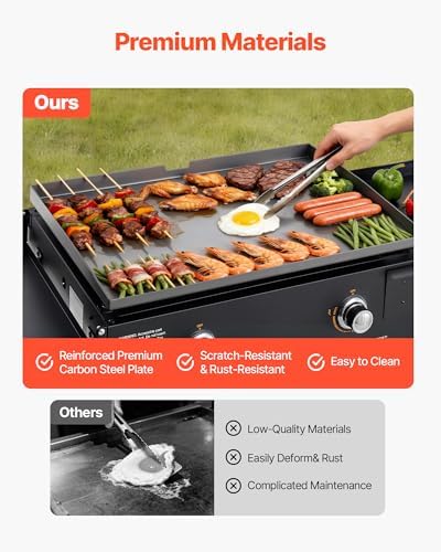 VEVOR Gas Griddle, 2-Burner Flat Top Grill, 28 inch Grill Plate Foldable Propane Griddle with Wheels, 30000 BTU Outdoor Flat Top Grills for Pan-Frying, Grilling, Stir-Frying, & BBQ, Pulse Ignition - Image 4