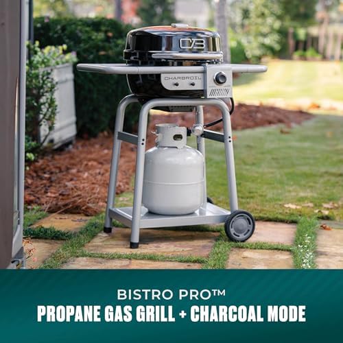 Charbroil Bistro Pro 2-in-1 Gas & Charcoal Grill with 240 Sq. In. Cooking Space, Compact Black Grill for Patio & Balcony - Image 2