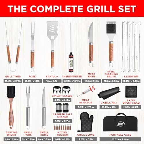 Kaluns 35PC BBQ Grill Tools Set – Heavy Duty Stainless Steel Grill Accessories Kit with Case, Meat Thermometer, Injector, Claws & Mats for Dad, Men - Image 3