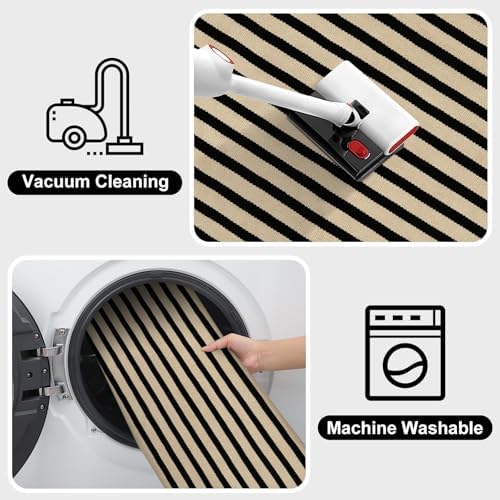 OJIA Washable Outdoor Rug 3'x5' Black and Tan Striped Porch Rug Patio Rugs - Image 4