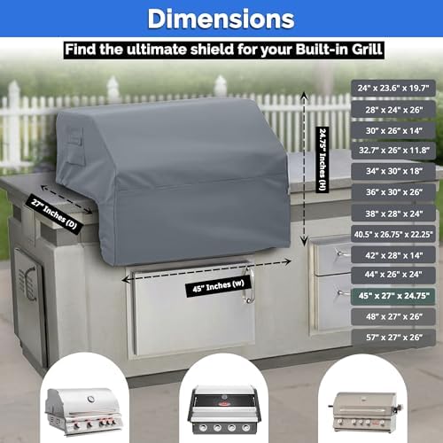 Covers & All Built-in Grill Cover for Outdoor Grill – Heavy Duty 12 oz Waterproof Built-in BBQ Grill Cover, PVC-Coated Polyester with Elastic Hem for Snug Fit (45 x 27 x 24.75 inches, Grey) - Image 7