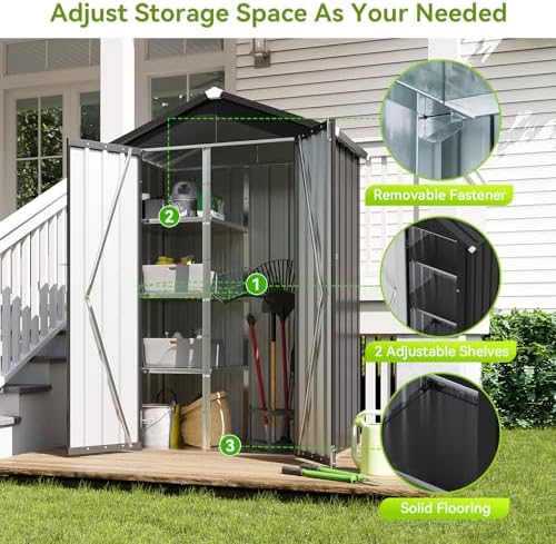 Aoxun Vertical Outdoor Storage Cabinet 3.5’x2’ with Floor & Shelves Black - Image 3