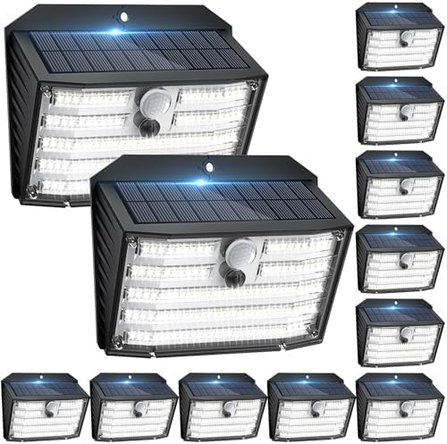 [12 Packs] Solar Motion Lights Outdoor, Ultra Bright Solar Fence Lights with Motion Sensor, IP65 Waterproof Security Light 3 Modes, 270° Lighting Angle, Wall Lights for Deck Patio Fence Garage Door by Claoner