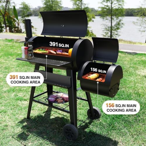 KingChii 547 SQ.IN. Charcoal Grill and Smoker Combo, Offset Charcoal Wood Smoker Grill for Outdoor Patio BBQ Grilling, Black - Image 3