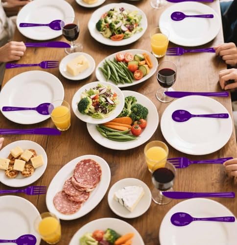 SietDESEO 25 PCS Purple Plastic Spoons Disposable Utensils Heavy Duty Purple Spoons Disposable Cutlery for Birthday Wedding Baby Shower Bridal Shower Plastic Silverware - Image 7