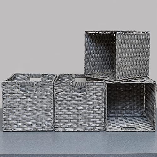 Foldable Synthetic Plastic Wicker Storage Basket with Iron Wire Frame By Blue Ridge Basket Company (Set of 4) - Image 7