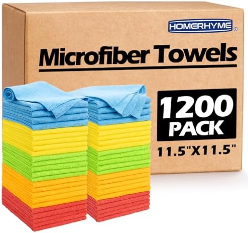 Shop Towels Rags, 1200 Pack Microfiber Cleaning Cloth Bulk Absorbent Lint-Free, All-Purpose Microfiber Towel Cleaning Rags for Commercial, Industries, Garage & Housekeeping 11.5"*11.5" by HOMERHYME