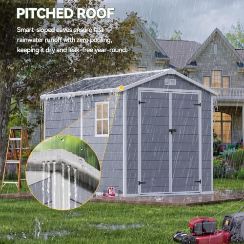 Aoxun 6x8 FT Outdoor Storage Shed, Outdoor Resin Shed with Floor, Gray - Image 3