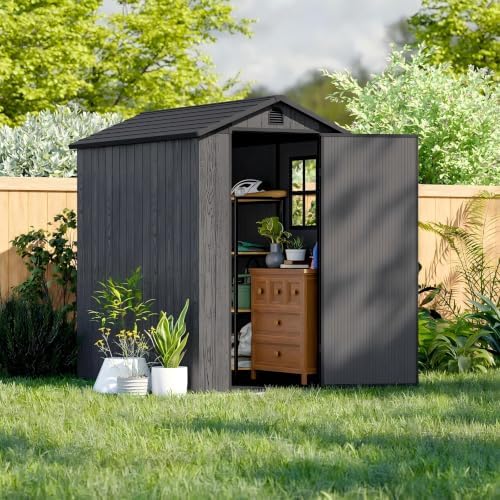 Patiowell 4x6 FT Resin Storage Shed with Floor, Dark Gray - Image 3