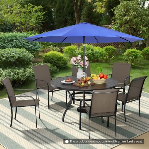 Incbruce 8 PCS Patio Dining Set with Dark Blue Umbrella, Outdoor Dining Set of 6 Textilene Chairs and 53" Round Table with Umbrella Hole for Backyard, Garden, and Poolside (Brown) - Image 7