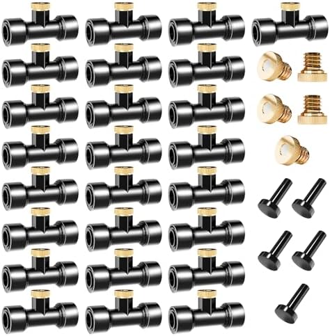 Misting Nozzles Kit Include 30 Pcs Misting nozzle 25 Pcs Misting 5 Pcs Plug nozzle tees for Outdoor Spray Cooling System (60 Pieces) by cureder