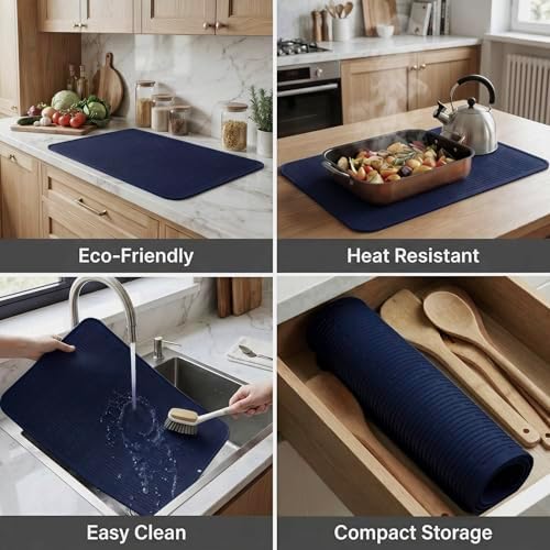 MicoYang Silicone Dish Drying Mat for Multiple Usage,Easy clean,Eco-friendly,Heat-resistant Silicone Mat for Kitchen Counter or Sink,Refrigerator or Drawer Liner Navy Blue 3XL 28 inches x 18 inches - Image 4