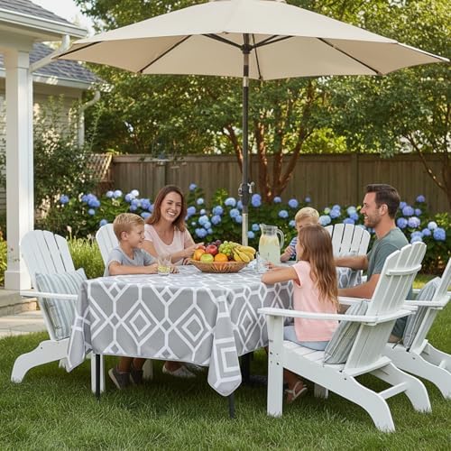 LUSHVIDA Moroccan Outdoor Tablecloth with Umbrella Hole, 60x84 Inch Silver - Image 2