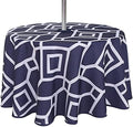 LUSHVIDA Moroccan Round Outdoor Tablecloth with Umbrella Hole 60 Inch Navy by LUSHVIDA