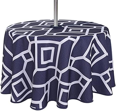 LUSHVIDA Moroccan Round Outdoor Tablecloth with Umbrella Hole 60 Inch Navy by LUSHVIDA