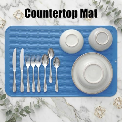 MicoYang Silicone Dish Drying Mat for Multiple Usage,Easy clean,Eco-friendly,Heat-resistant Silicone Mat for Kitchen Counter or Sink,Refrigerator or Drawer Liner Lichen BlueL 3XL 28 inches x 18 inches - Image 3