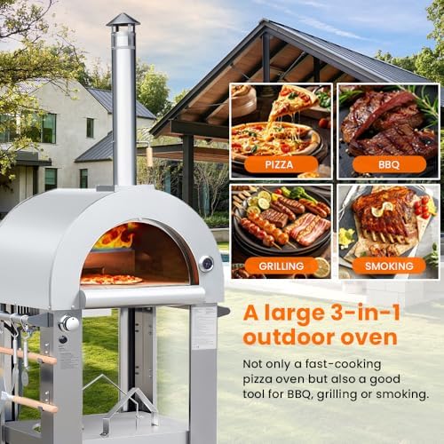 32.5" Dual Fuel Pizza Oven - Wood Fired or Propane Gas Fueled Outdoor Oven - Image 3