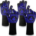 BBQ Gloves 1472F Heat Resistant Non-Slip Silicone 2 Pairs (Blue) by DKHDBD