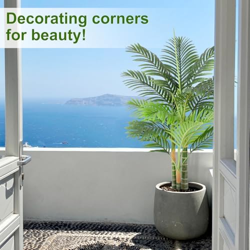4ft Tall Triple Golden Cane Palm Artificial Tree 48" Large Tropical Palm Tree UV Resistant Fake Tree in Pot for Indoor Outdoor Big House Living Room Outside Patio Office Home Decor 2Pack - Image 2