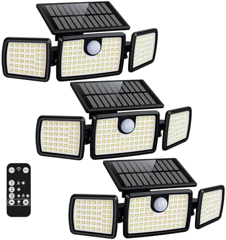 Solar Lights Outdoor, 3 Head Solar Motion Lights Outdoor with 2500LM High Brightness, Built-in Bigger Tempered Glass Solar Panel, Sensitive PIR Motion Inductor(3-Pack) by MIHANI