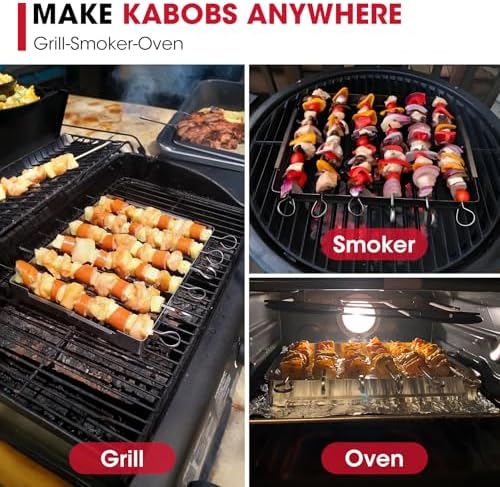 Unicook Upgarded Kabob Skewers, 6pcs 13.5" Stainless Steel Skewers & Rack - Image 7