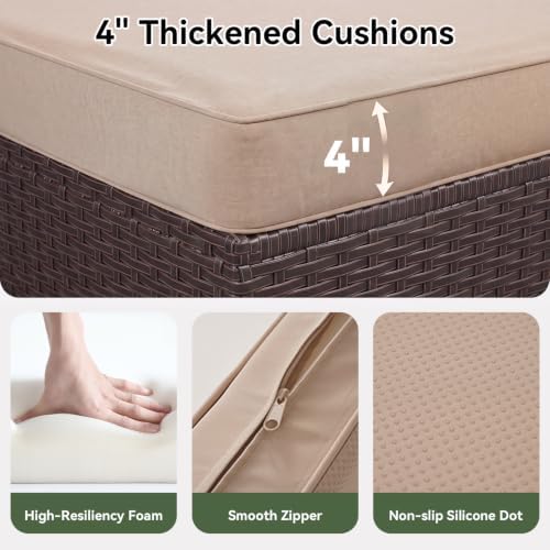 Aoxun 2 Piece Patio Sofa Ottomans with 4" Thick Cushions, Wicker Outdoor Couch Extension Set, All-Weather Rattan Seating Accessory for Backyard Furniture, Beige - Image 3