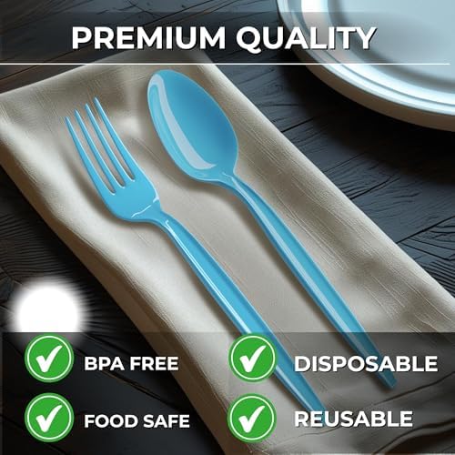 Light Blue Plastic Spoons (24 Pack) - Durable Disposable Tableware Flatware Cutlery Utensils Set for Baby & Bridal Shower, Ocean Theme, Gender Reveal Event, Birthday Party Supplies, Blue Orchards - Image 5