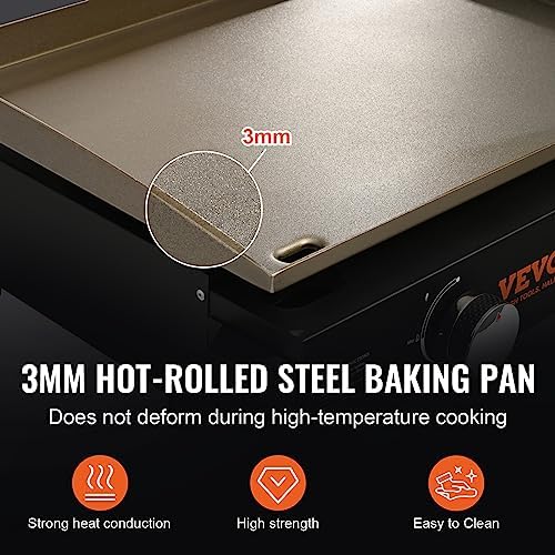 VEVOR Commercial Griddle, 22.4" Heavy Duty Manual Flat Top Griddle, Countertop Gas Grill with Non-Stick Cooking Plate, Countertop Gas Griddles, H-Shaped Burner Restaurant Portable Grill, 13,000 BTU - Image 3