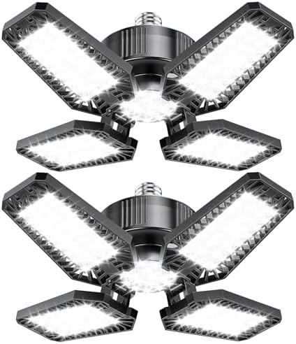 Garage Lights 2 Pack 120W, 12000LM LED Garage Lights with 4+1 Deformable Panels 6500K Screw in LED Shop Lighting for Workshop, Basement Support E26/E27 by TOPAUBUB
