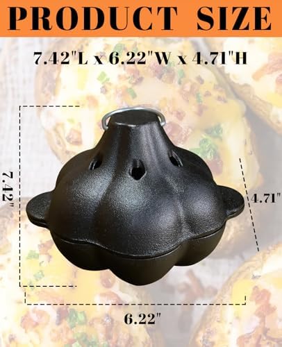Pinra Pre-Seasoned Cast Iron Dutch Oven Pot, Potato Garlic Roaster Baker, Roasted Garlic Potatoes Cooker for Kitchen Oven or Outdoor BBQ Grill, Cast-Iron Ramekin Pot with Lid - Image 4