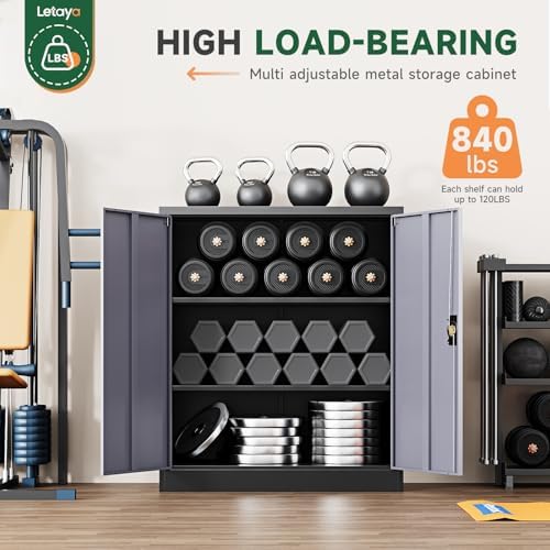 Letaya Metal Storage Cabinets with Lock Door,2 Adjustable Shelves Organizer Steel Storage Cabinets for Home,Office,Warehouse,Garage,Employee Lockers(Black Gray) - Image 7