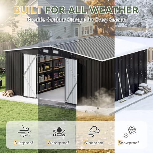 Aoxun 14x12 FT Outdoor Metal Storage Shed with Lockable Doors, Black - Image 6