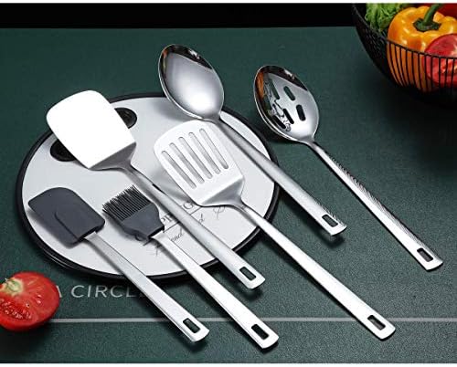 Cooking Spoon, Berglander 6 Pieces Spatula Set Stainless Steel, Metal Spatula, Serving Spoon, Kitchen Tools Set Non-Stick And Heat Resistant, Dishwasher Safe, Easy to Clean (6 Packs) - Image 2