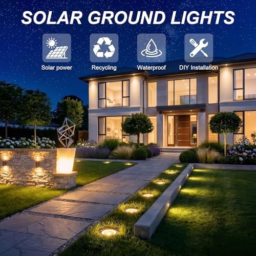OULONGER 4.6inch Solar Ground Lights, Garden Solar Outdoor Waterproof Pathway Bright In-Ground Landscape Lights for Patio, Lawn, Yard, Driveway, Step and Walkway(Warm Light 10Packs) - Image 6