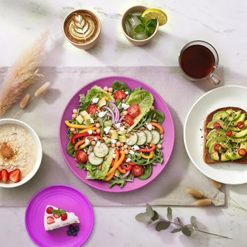 Wheat Straw Dinnerware Sets 40 PCS Bowl and Plate Sets With Cup Dishes Set for 8 Unbreakable Dish Sets Microwave Safe Plates Dinner Bowls Drinking Glasses With 4 Color - Flower Color - Image 4