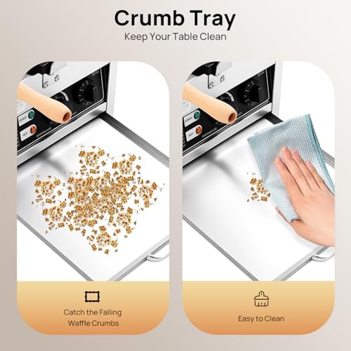3-Slice Commercial Waffle Maker, 1500W Electric Honeycomb-Shaped Waffle Machine, Stainless Steel Waffle Iron Baker with Non-Stick Coating, 122-572℉ Temperature Adjustable - Image 4