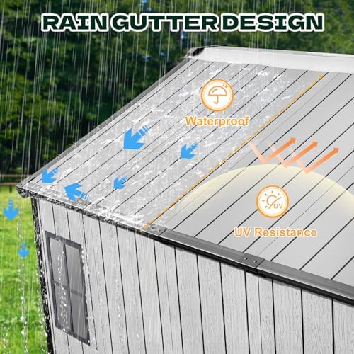 8 x 6 FT Resin Outdoor Storage Shed with Floor, Plastic Garden Shed - Image 4