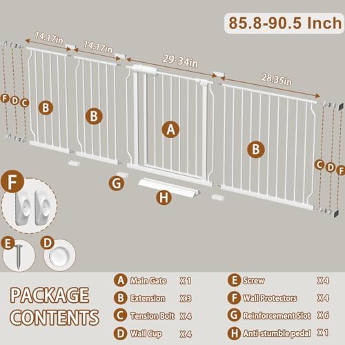 Fairy Baby 85.8-90.5 Inch Extra Wide Baby Gate for Doorway Metal Auto-Close - Image 2