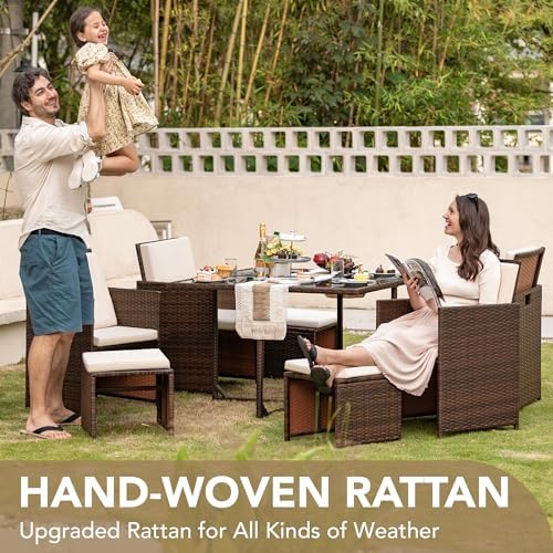 Devoko 9 Pieces Patio Dining Sets Outdoor Space Saving Furniture Sets,Beige - Image 3