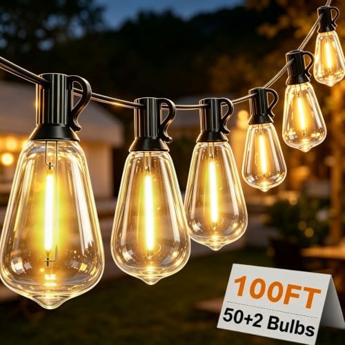 Outdoor String Lights, 100FT 52 LED ST38 Shatterproof Vintage Edison Bulbs by Outdoorlights