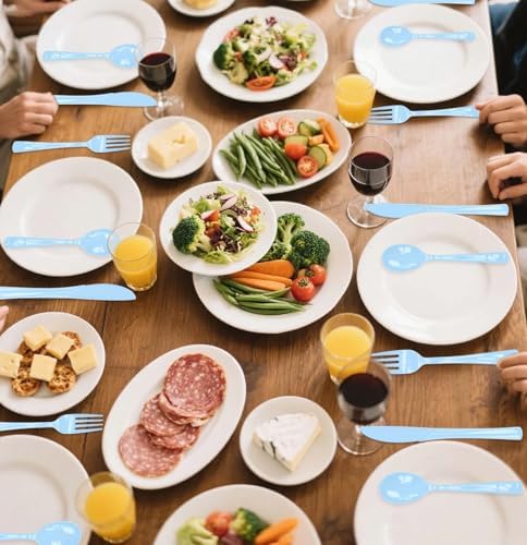 SietDESEO 25 PCS Light Blue Plastic Spoons Disposable Utensils Heavy Duty Baby Blue Spoons Disposable Cutlery for Birthday Wedding Baby Shower Bridal Shower Plastic Silverware - Image 7