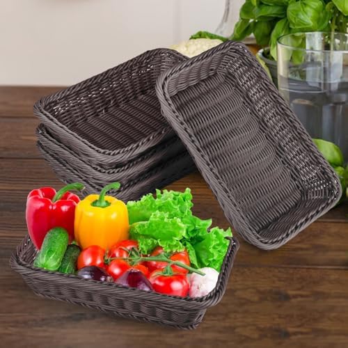 6 Packs 12 Inch Poly Wicker Bread Baskets, Coffee Rectangle bread Baskets for Serving, Woven Polypropylene Basket, Bread Basket for Serving, Restaurants, Tableware - Image 6