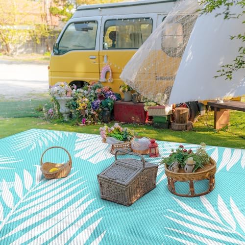 GENIMO Outdoor Rug, Waterproof Plastic Rugs 10'x14' for Camping Navy White - Image 3