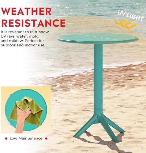 Costaelm Patio Table for 4-Person, Outdoor Patio PP Round Dining Table, All-Weather Bistro Dining Table for Backyard Deck Porch Poolside, Turquoise - Image 4