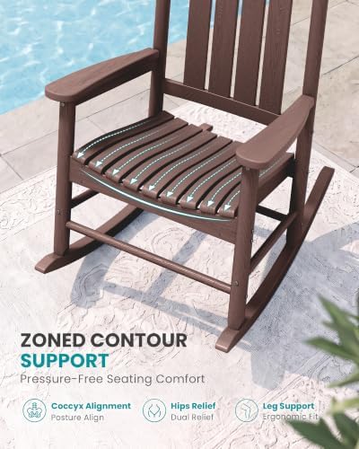 SERWALL Comfortable Outdoor Rocking Chairs Set of 3, Brown - Image 3