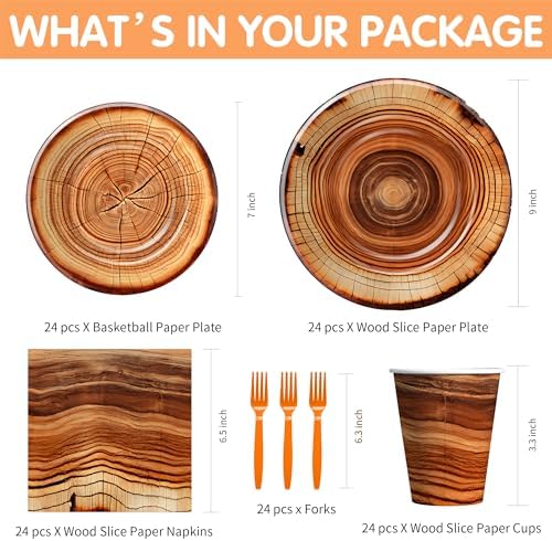 Wood Grain Slice Paper Plates And Napkins Party Supplies, Serves 24 - Image 2